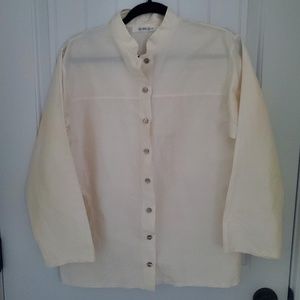 ALY WEAR 100% SILK WHITE KIMONO SLEEVE BUTTON DOWN BLOUSE - SIZE SM